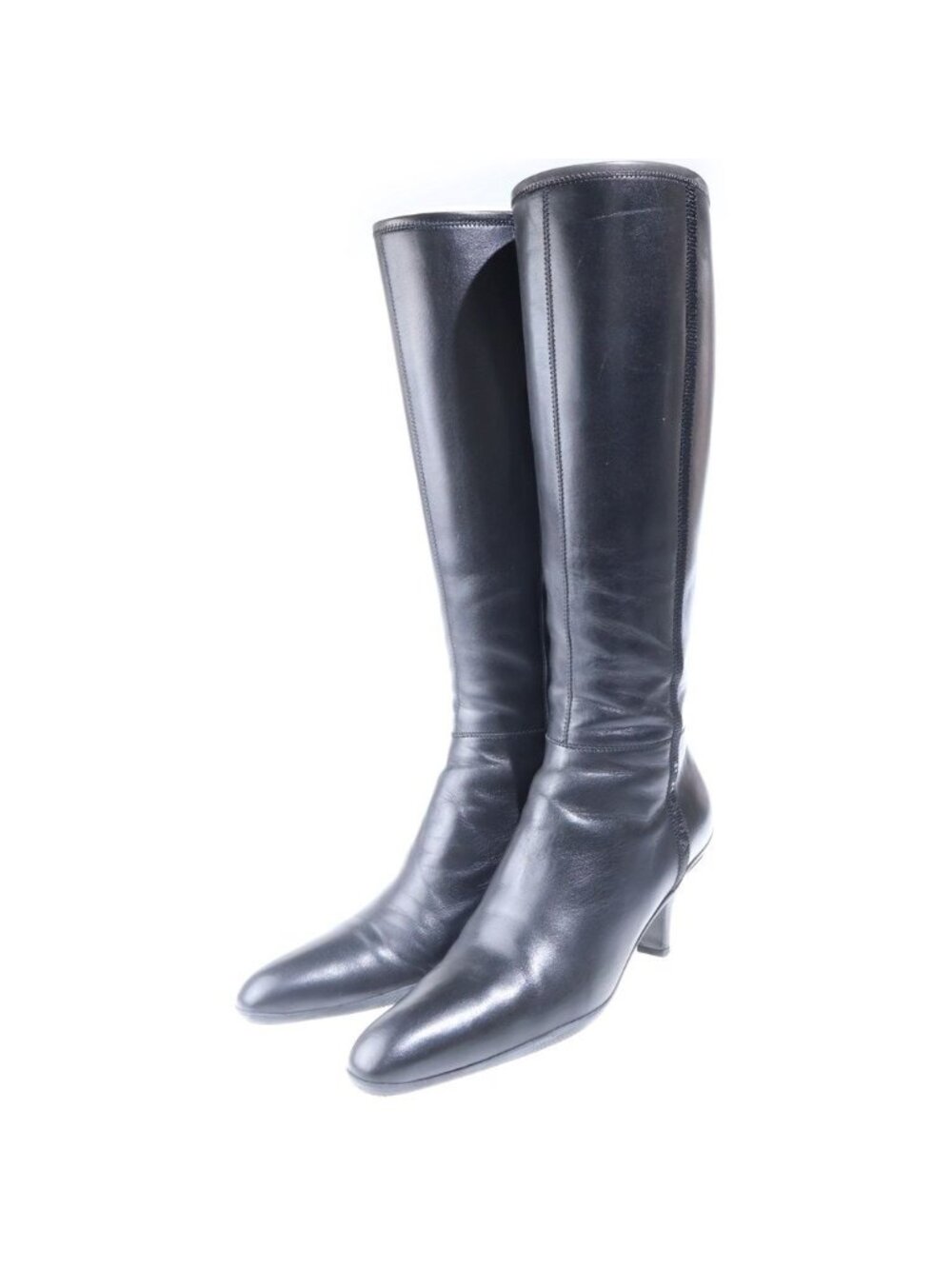 Prada Leather Logo Side Zip Heels Long Boots Shoes Black - Picture 2 of 7
